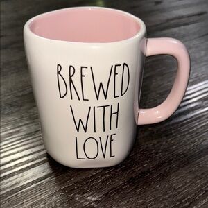3/$30‎ Rae Dunn Brewed With Love white ceramic mug with pink interior